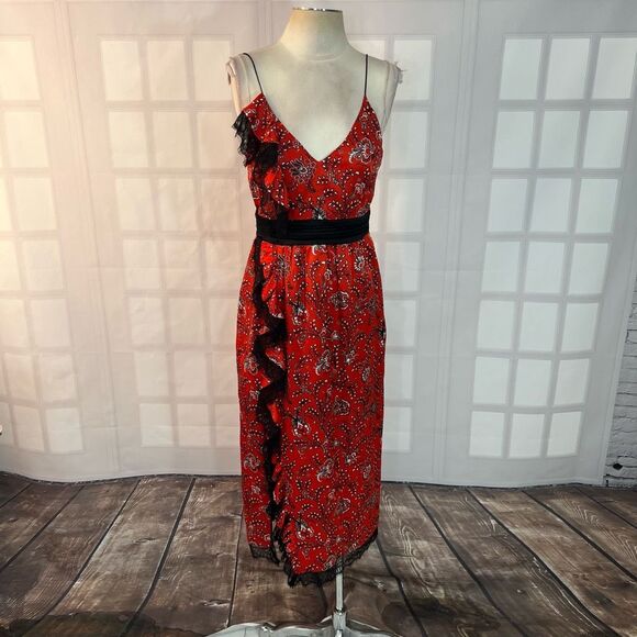 Elegant Red Floral Midi Dress - Picture 6 of 16